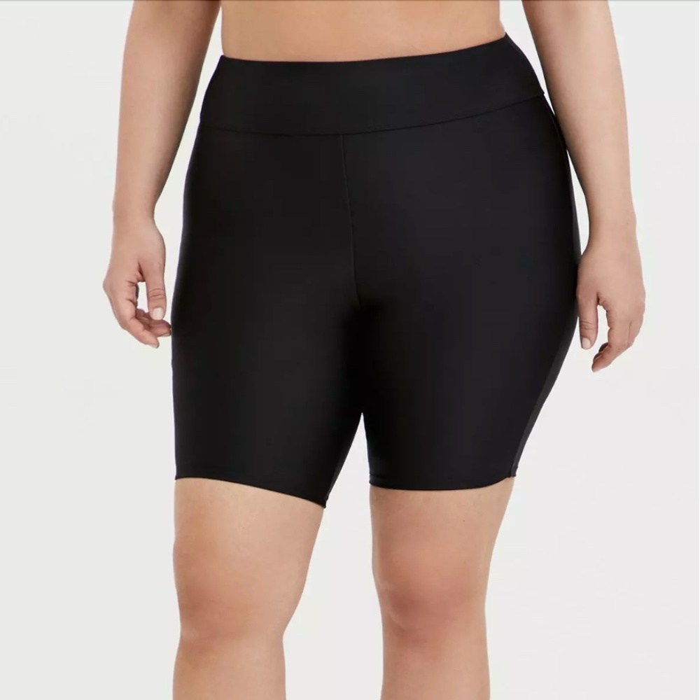 Torrid - High-Rise 8 Inch Swim Black Stretch Nylon Bike Short Bottom - 2X